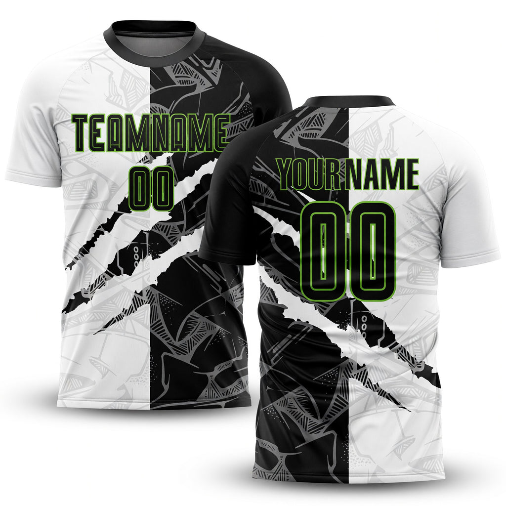 Custom Graffiti Pattern Black-Neon Green Scratch Sublimation Soccer Uniform Jersey