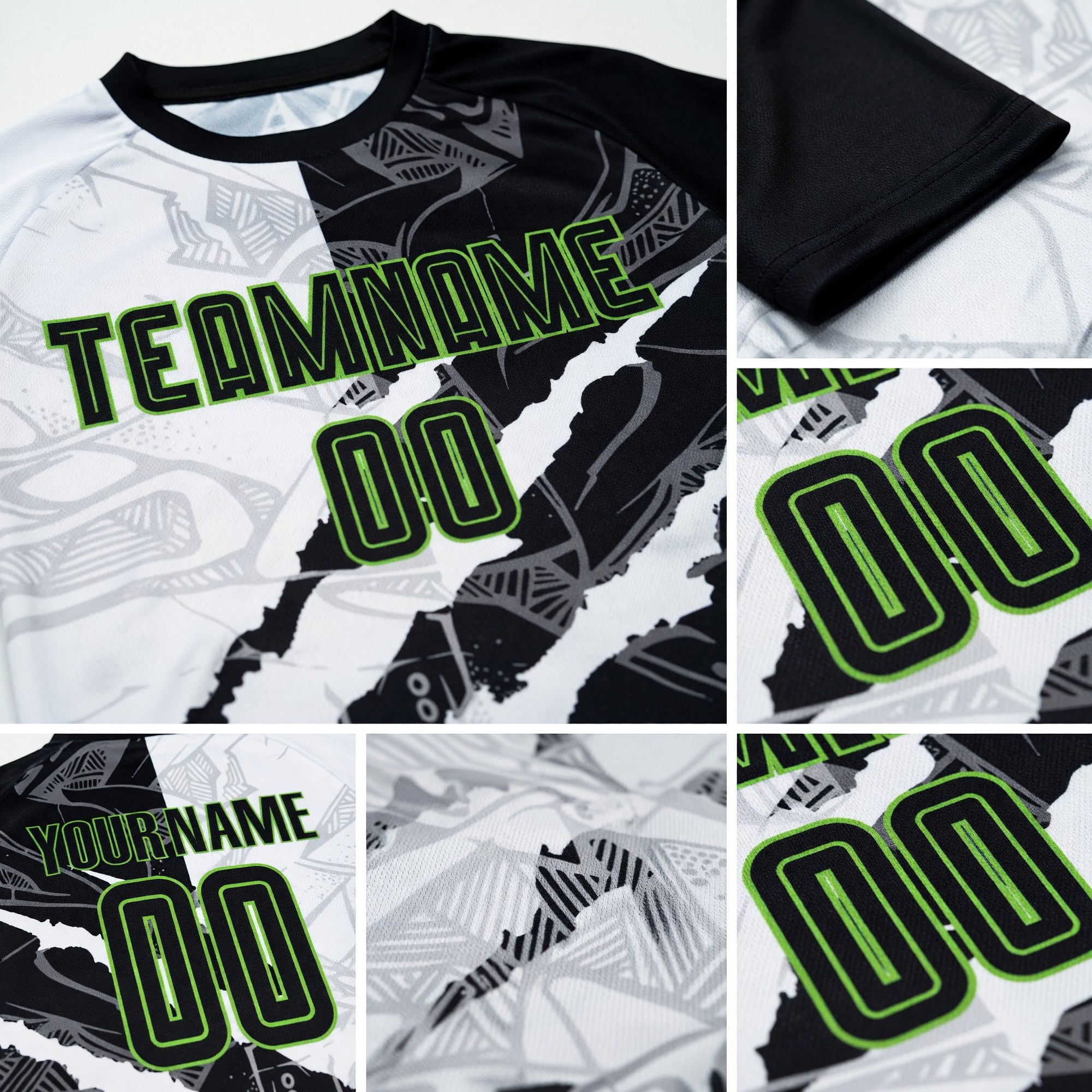 Custom Graffiti Pattern Black-Neon Green Scratch Sublimation Soccer Uniform Jersey detail