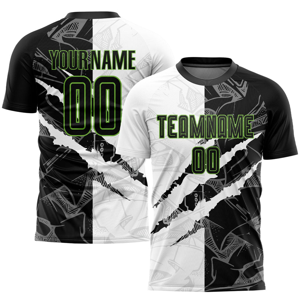 Custom Graffiti Pattern Black-Neon Green Scratch Sublimation Soccer Uniform Jersey photo 1