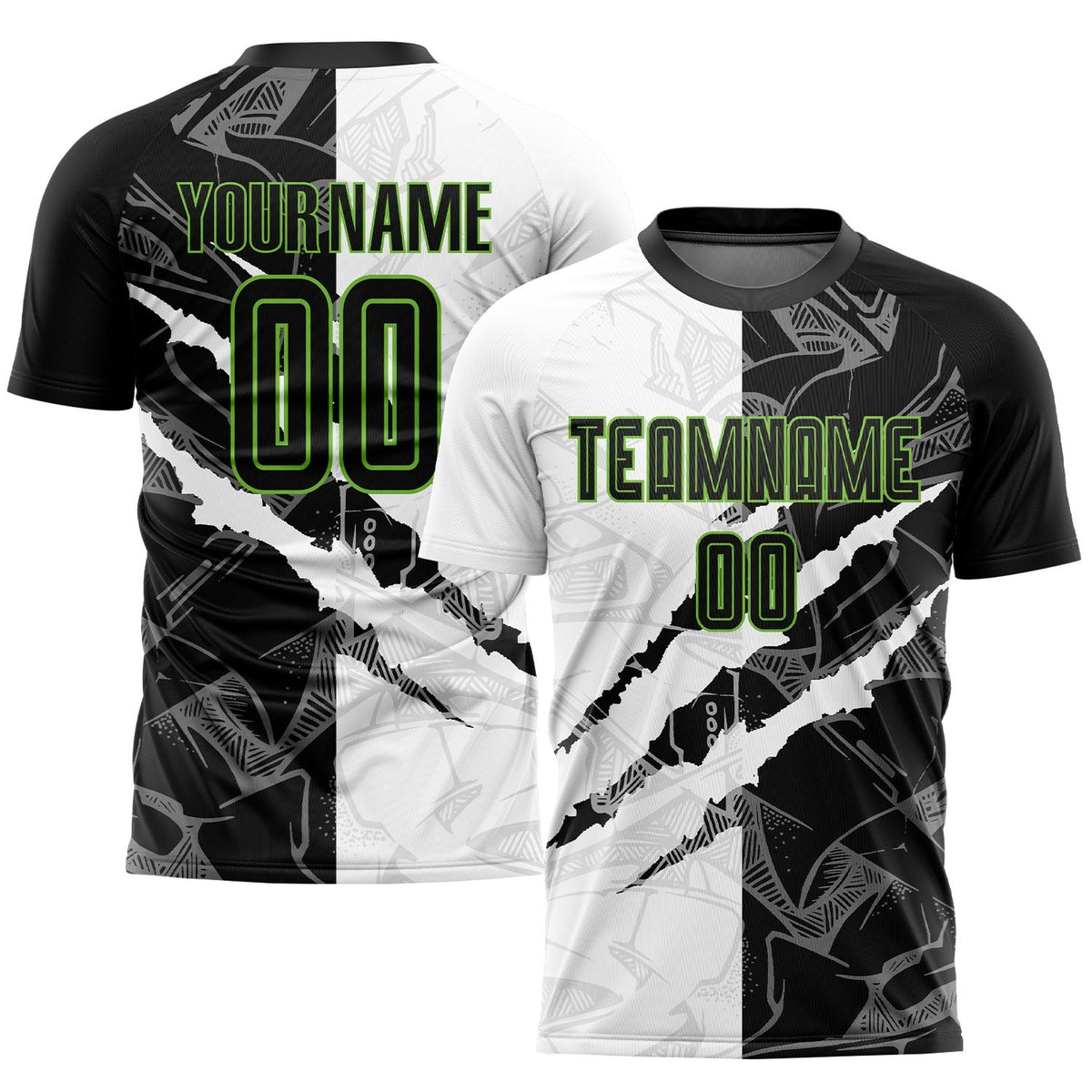 Custom Graffiti Pattern Black-Neon Green Scratch Sublimation Soccer Uniform Jersey photo 1
