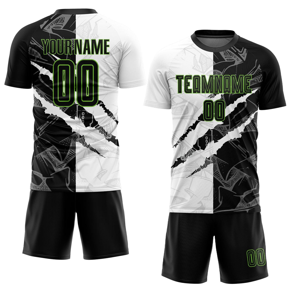 Custom Graffiti Pattern Black-Neon Green Scratch Sublimation Soccer Uniform Jersey photo 2