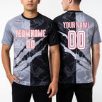 Custom Graffiti Pattern White Black Gray-Red Scratch Sublimation Soccer Uniform Jersey worn front and back