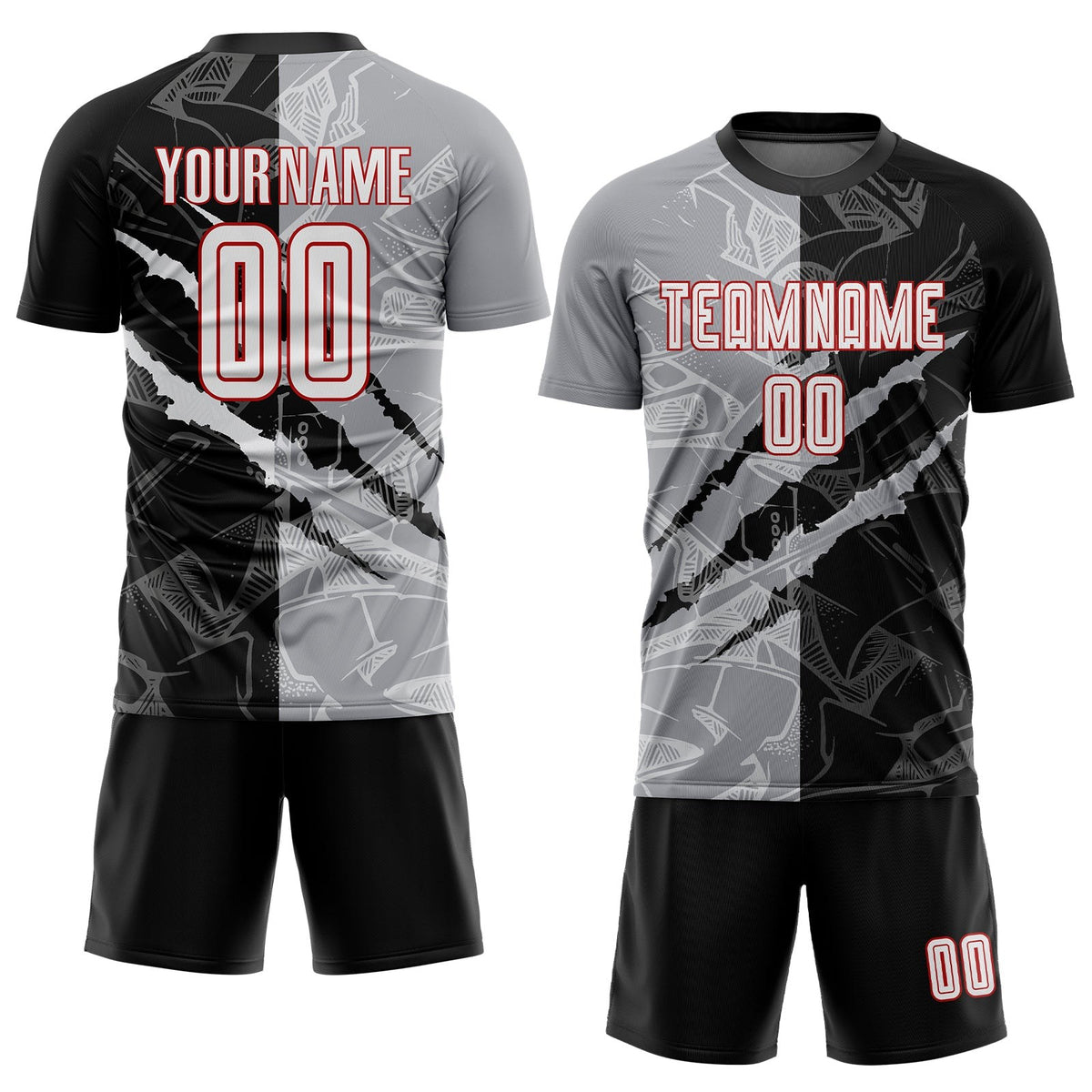 Custom Graffiti Pattern White Black Gray-Red Scratch Sublimation Soccer Uniform Jersey photo 2