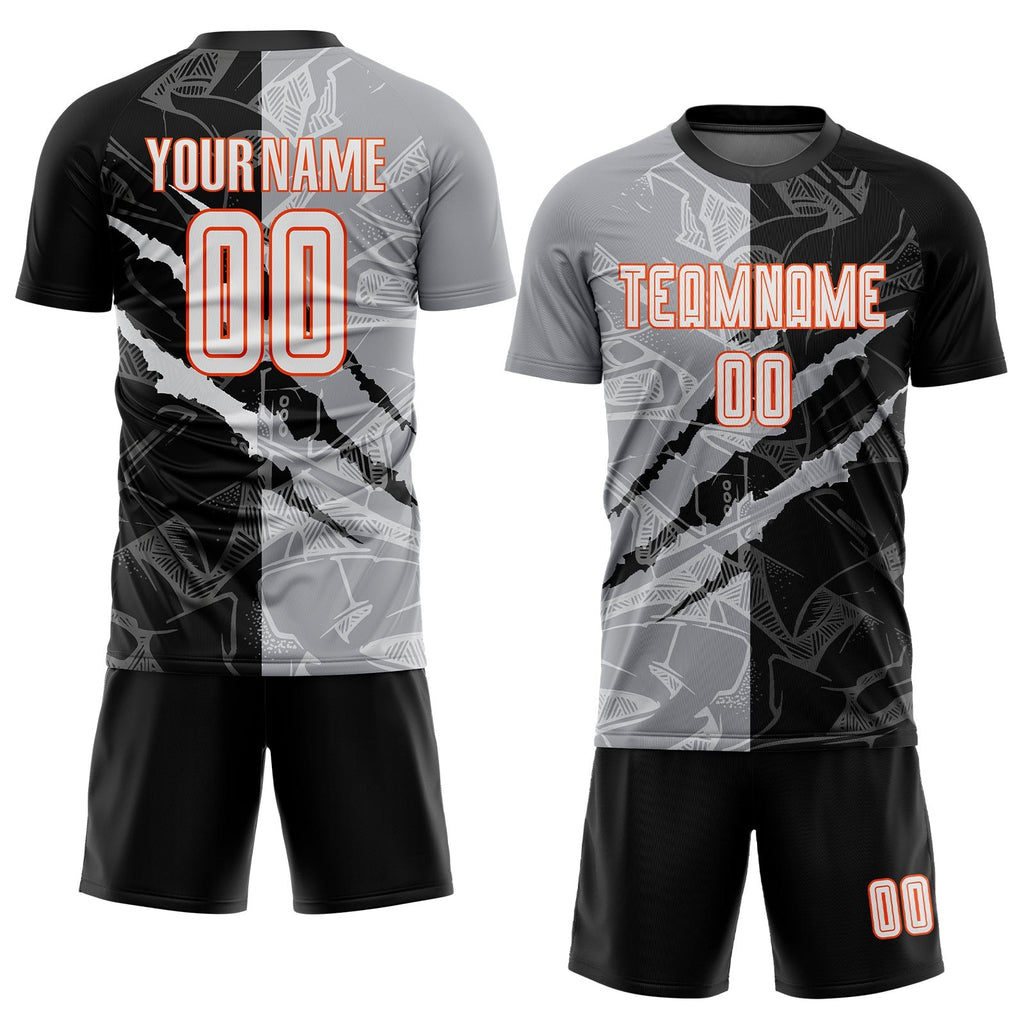 Custom Graffiti Pattern White Black Gray-Orange Scratch Sublimation Soccer Uniform Jersey photo 2