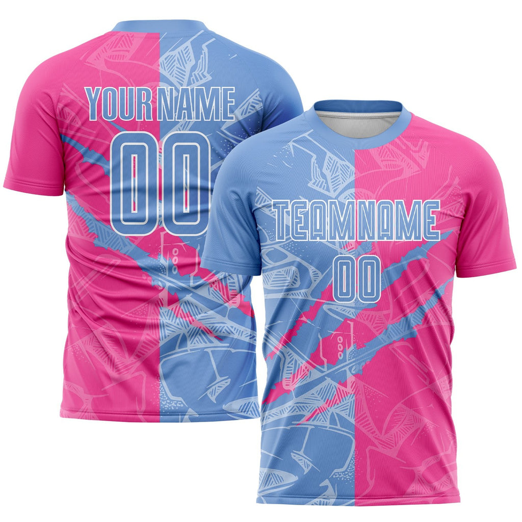 Custom Graffiti Pattern Light Blue-Pink Scratch Sublimation Soccer Uniform Jersey photo 1