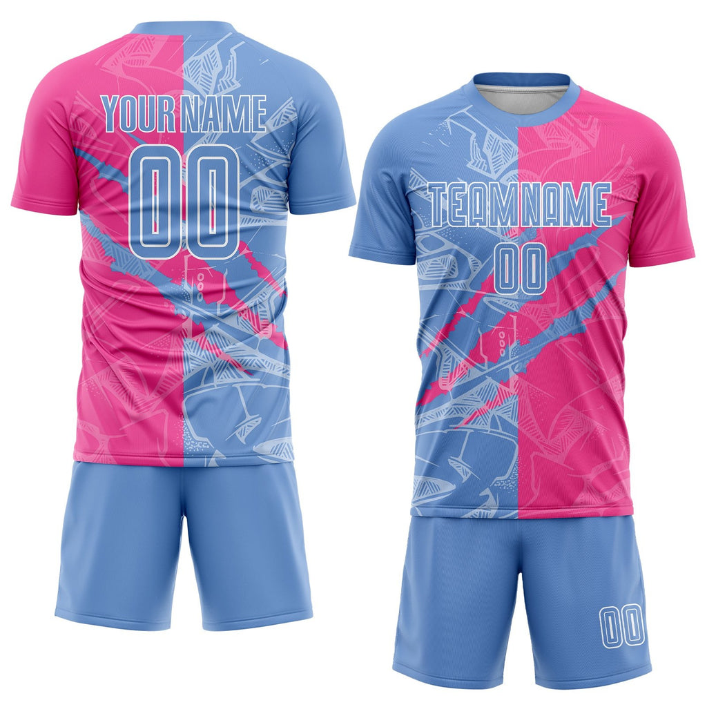 Custom Graffiti Pattern Light Blue-Pink Scratch Sublimation Soccer Uniform Jersey photo 2