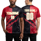 Custom Graffiti Pattern White Black Red-Yellow Scratch Sublimation Soccer Uniform Jersey worn front and back