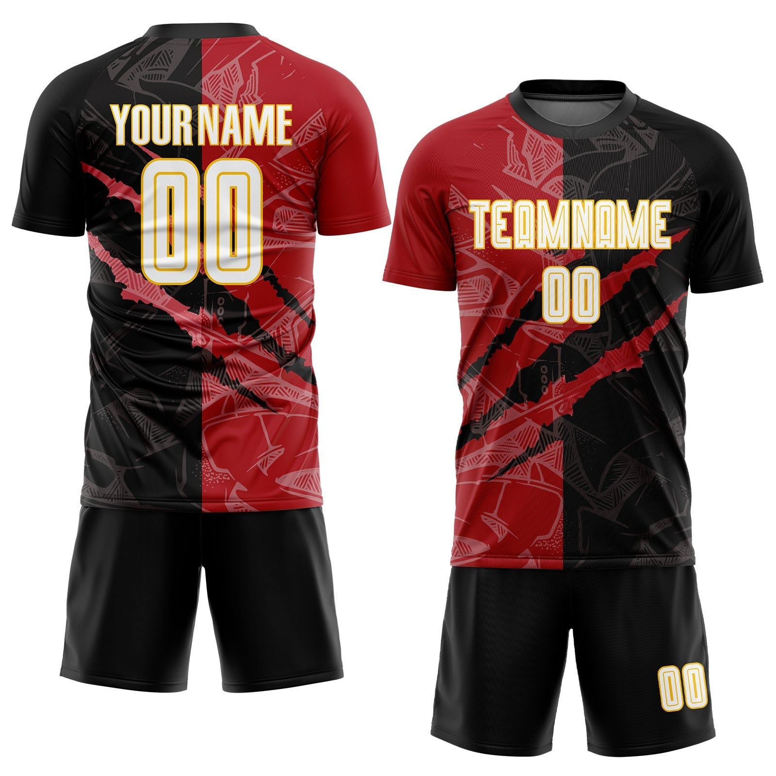 Custom Graffiti Pattern White Black Red-Yellow Scratch Sublimation Soccer Uniform Jersey photo 2