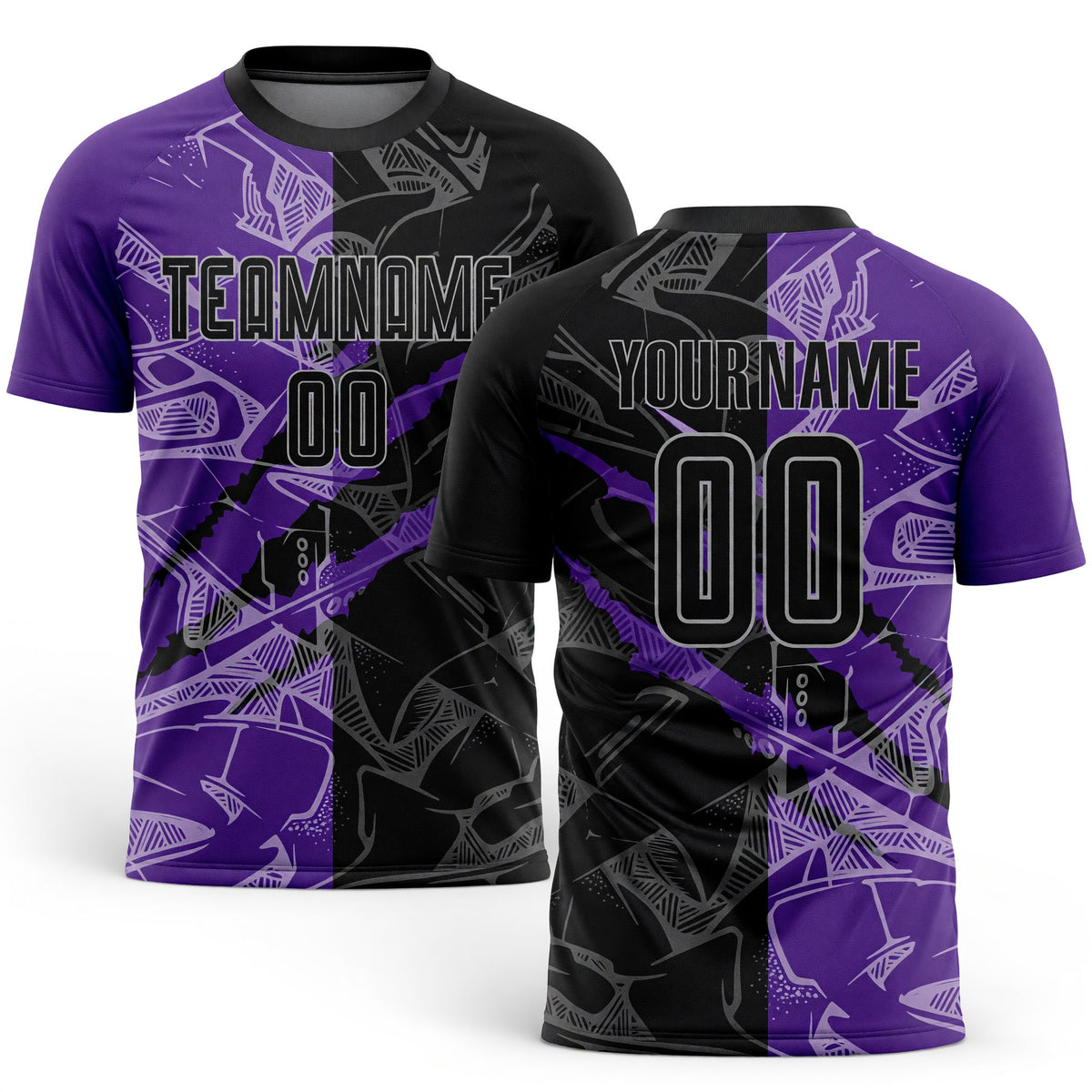 Custom Graffiti Pattern Black Purple-Gray Scratch Sublimation Soccer Uniform Jersey