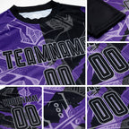 Custom Graffiti Pattern Black Purple-Gray Scratch Sublimation Soccer Uniform Jersey detail