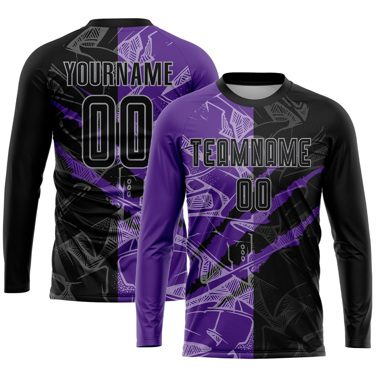 Custom Graffiti Pattern Black Purple-Gray Scratch Sublimation Soccer Uniform Jersey photo 3