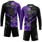 Custom Graffiti Pattern Black Purple-Gray Scratch Sublimation Soccer Uniform Jersey photo 4