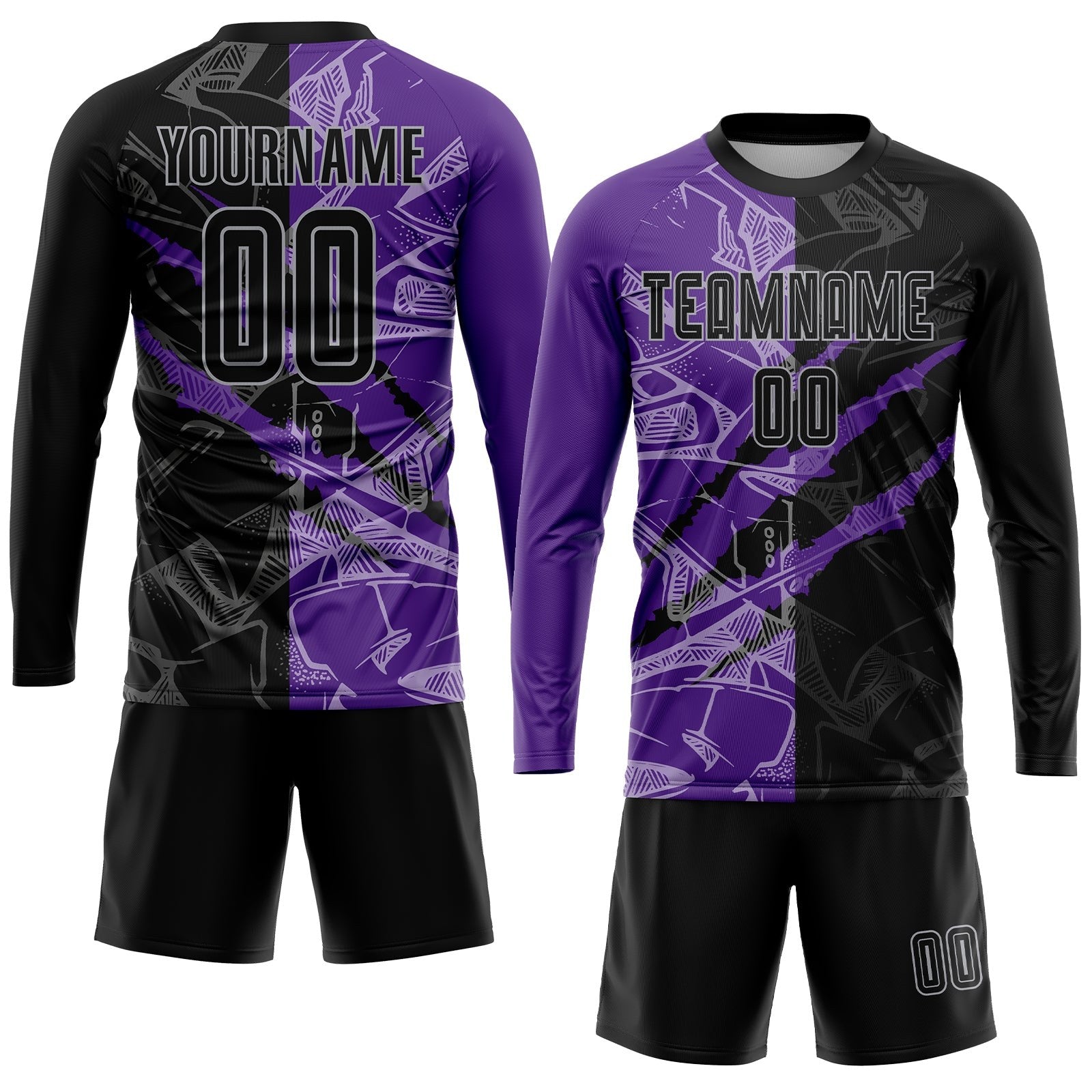 Custom Graffiti Pattern Black Purple-Gray Scratch Sublimation Soccer Uniform Jersey photo 4
