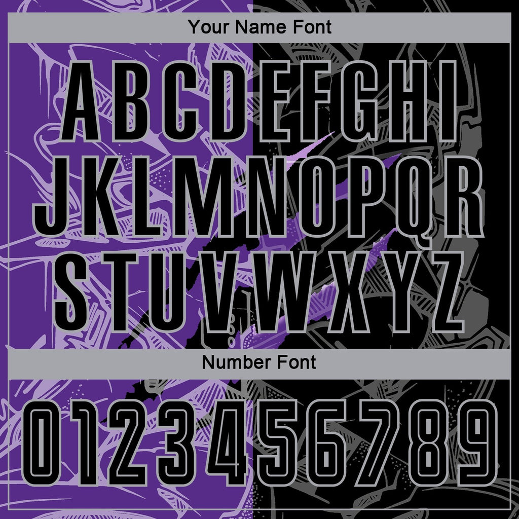 Custom Graffiti Pattern Black Purple-Gray Scratch Sublimation Soccer Uniform Jersey photo 6