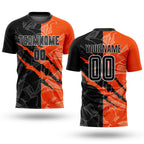 Custom Graffiti Pattern Black-Orange Scratch Sublimation Soccer Uniform Jersey