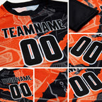 Custom Graffiti Pattern Black-Orange Scratch Sublimation Soccer Uniform Jersey detail