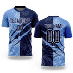 Custom Graffiti Pattern Navy-Light Blue Scratch Sublimation Soccer Uniform Jersey