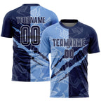 Custom Graffiti Pattern Navy-Light Blue Scratch Sublimation Soccer Uniform Jersey photo 1