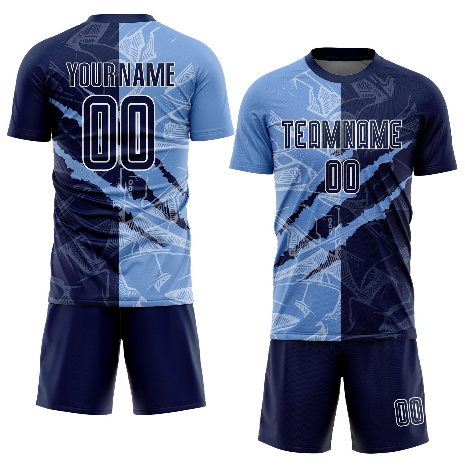 Custom Graffiti Pattern Navy-Light Blue Scratch Sublimation Soccer Uniform Jersey photo 2