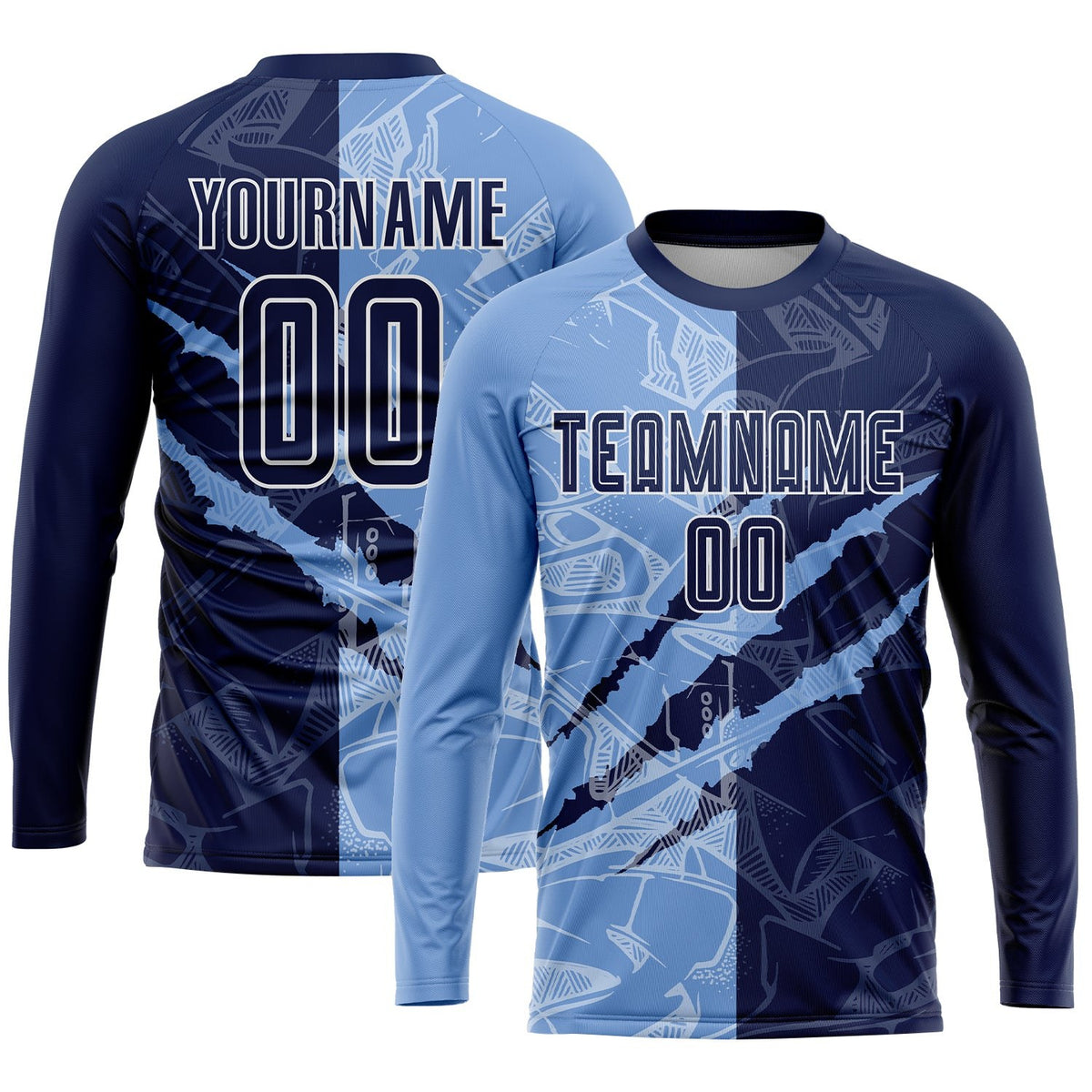 Custom Graffiti Pattern Navy-Light Blue Scratch Sublimation Soccer Uniform Jersey photo 3