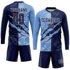 Custom Graffiti Pattern Navy-Light Blue Scratch Sublimation Soccer Uniform Jersey photo 4