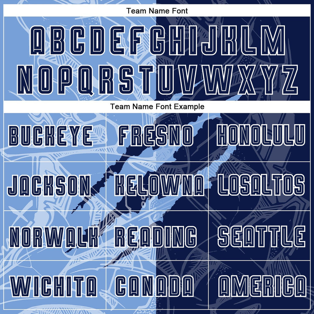 Custom Graffiti Pattern Navy-Light Blue Scratch Sublimation Soccer Uniform Jersey photo 5