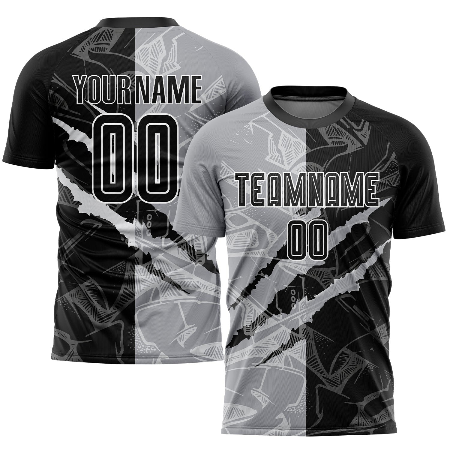 Custom Graffiti Pattern Black-Gray Scratch Sublimation Soccer Uniform Jersey photo 1