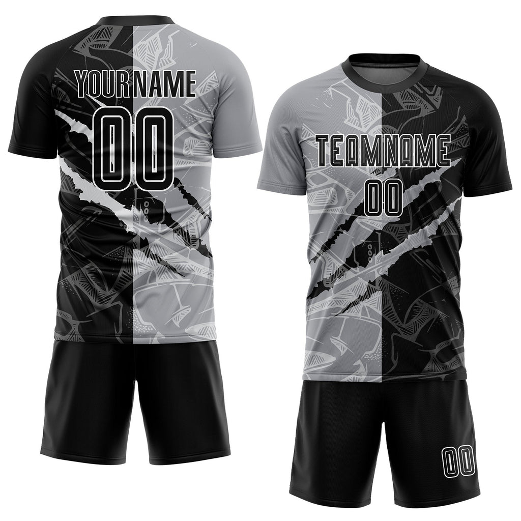 Custom Graffiti Pattern Black-Gray Scratch Sublimation Soccer Uniform Jersey photo 2