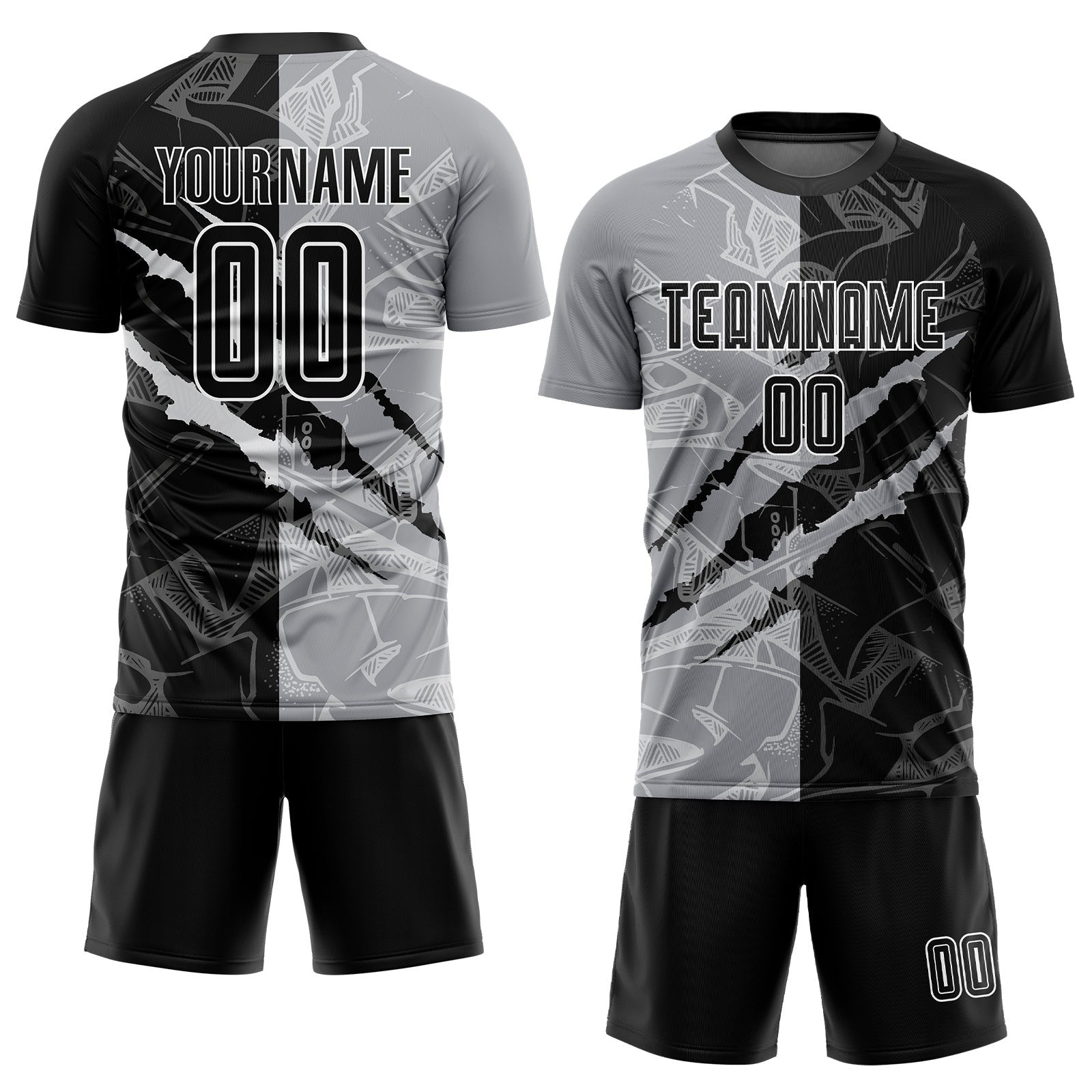 Custom Graffiti Pattern Black-Gray Scratch Sublimation Soccer Uniform Jersey photo 2