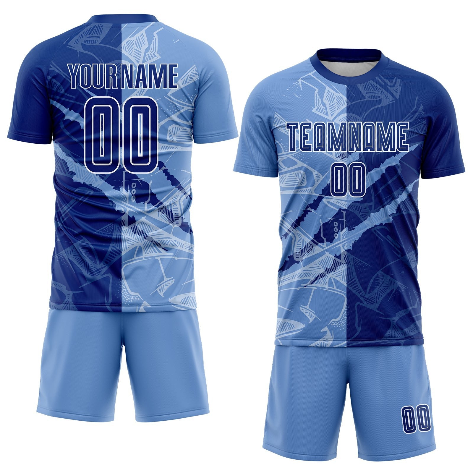 Custom Graffiti Pattern Royal-Light Blue Scratch Sublimation Soccer Uniform Jersey photo 2