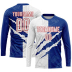 Custom Graffiti Pattern White Royal-Red Scratch Sublimation Soccer Uniform Jersey photo 3