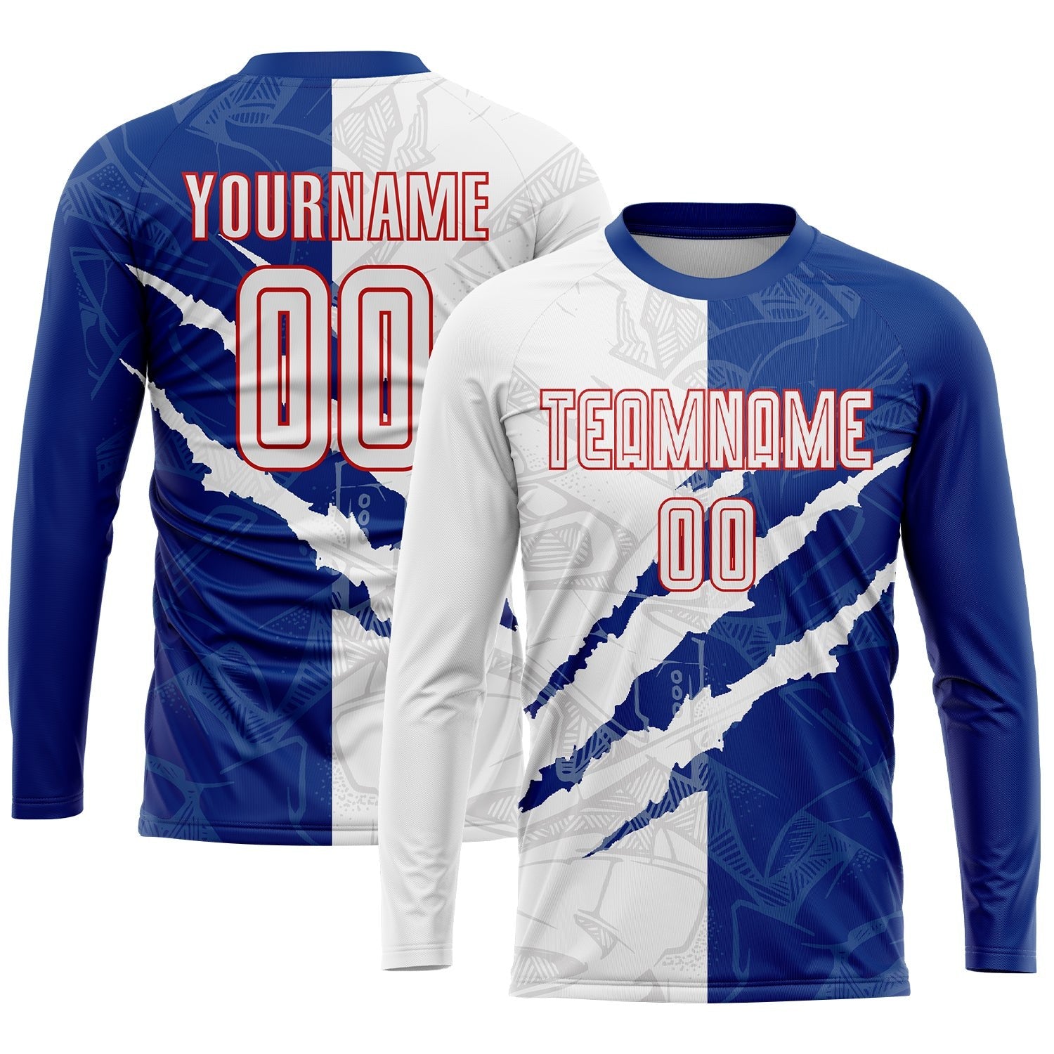Custom Graffiti Pattern White Royal-Red Scratch Sublimation Soccer Uniform Jersey photo 3