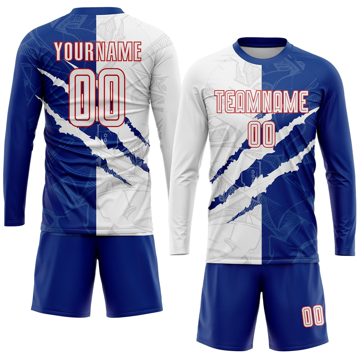 Custom Graffiti Pattern White Royal-Red Scratch Sublimation Soccer Uniform Jersey photo 4
