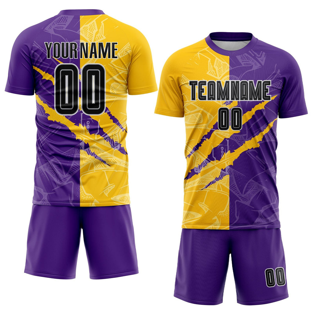 Custom Graffiti Pattern Black Purple Yellow-Gray Scratch Sublimation Soccer Uniform Jersey photo 2