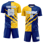 Custom Graffiti Pattern White Royal Yellow-Light Blue Scratch Sublimation Soccer Uniform Jersey photo 2
