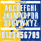 Custom Graffiti Pattern White Royal Yellow-Light Blue Scratch Sublimation Soccer Uniform Jersey photo 4