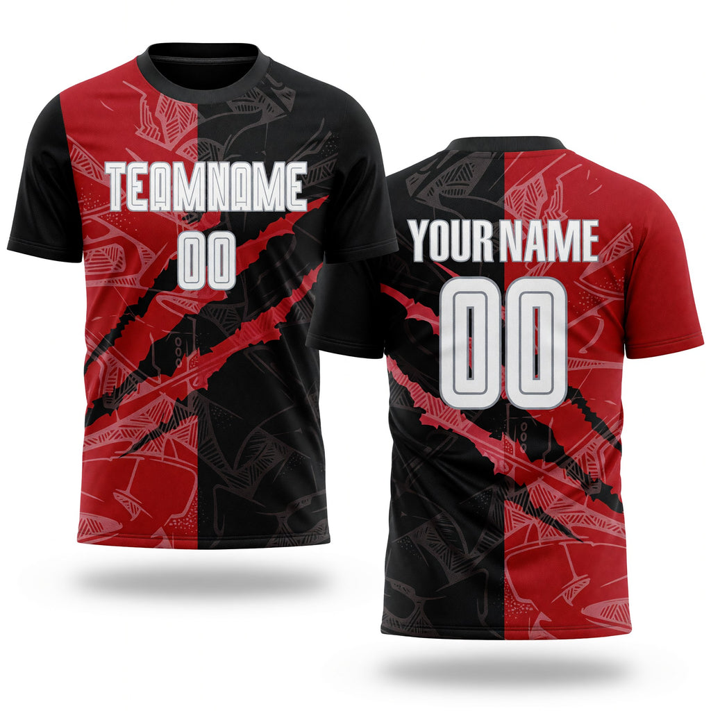 Custom Graffiti Pattern White Black Red-Gray Scratch Sublimation Soccer Uniform Jersey