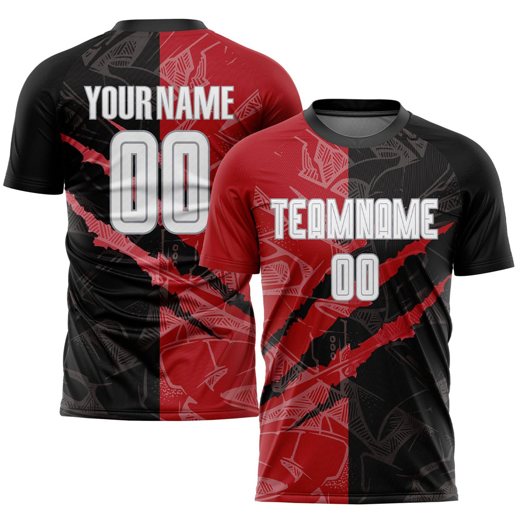 Custom Graffiti Pattern White Black Red-Gray Scratch Sublimation Soccer Uniform Jersey photo 1