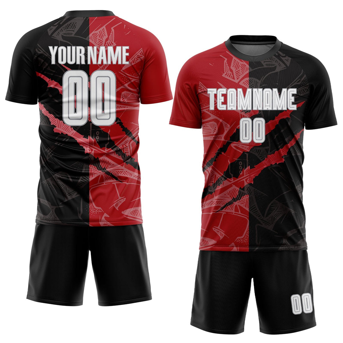 Custom Graffiti Pattern White Black Red-Gray Scratch Sublimation Soccer Uniform Jersey photo 2
