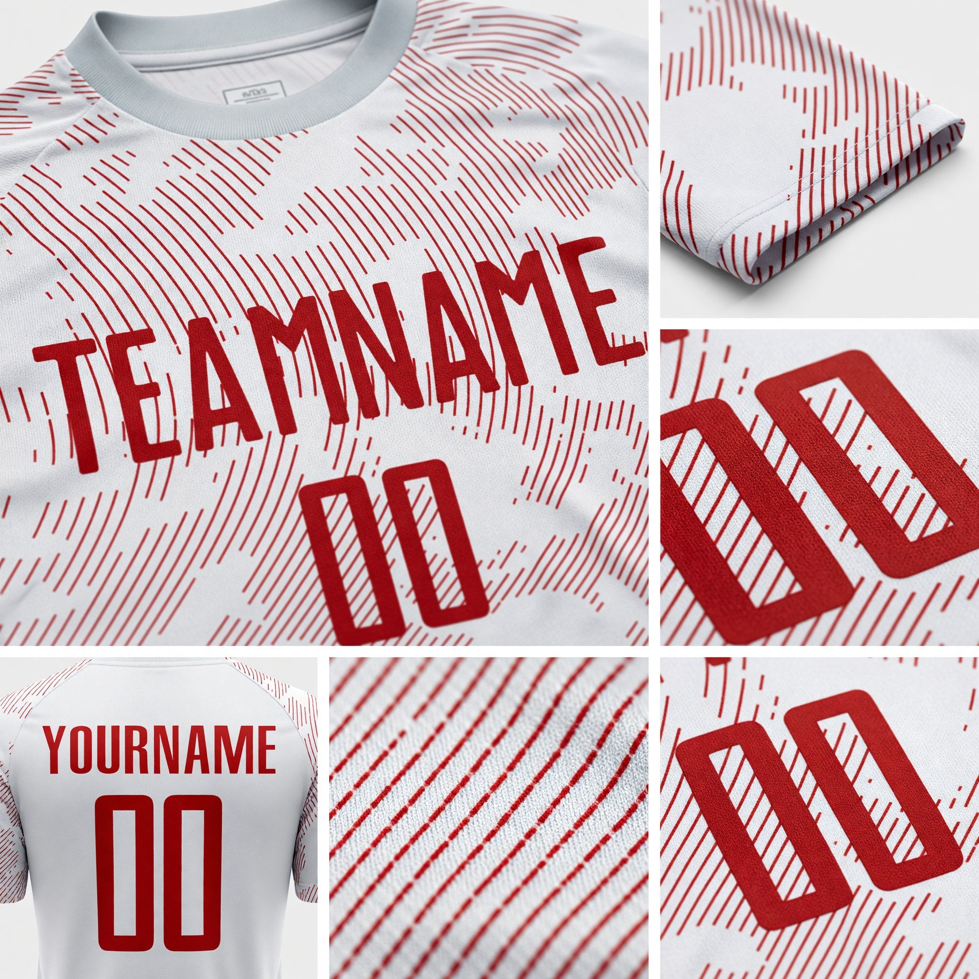 Custom White Red Sublimation Soccer Uniform Jersey detail