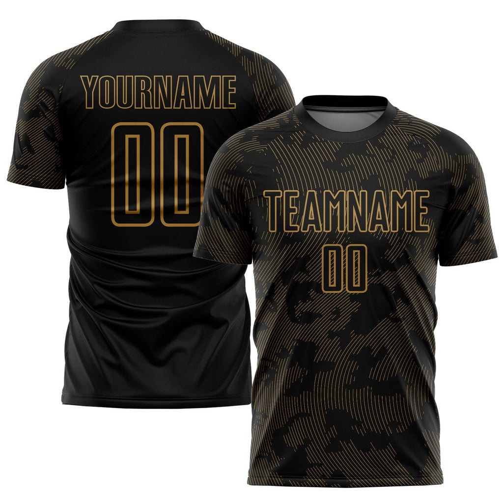 Custom Black Old Gold Sublimation Soccer Uniform Jersey photo 1