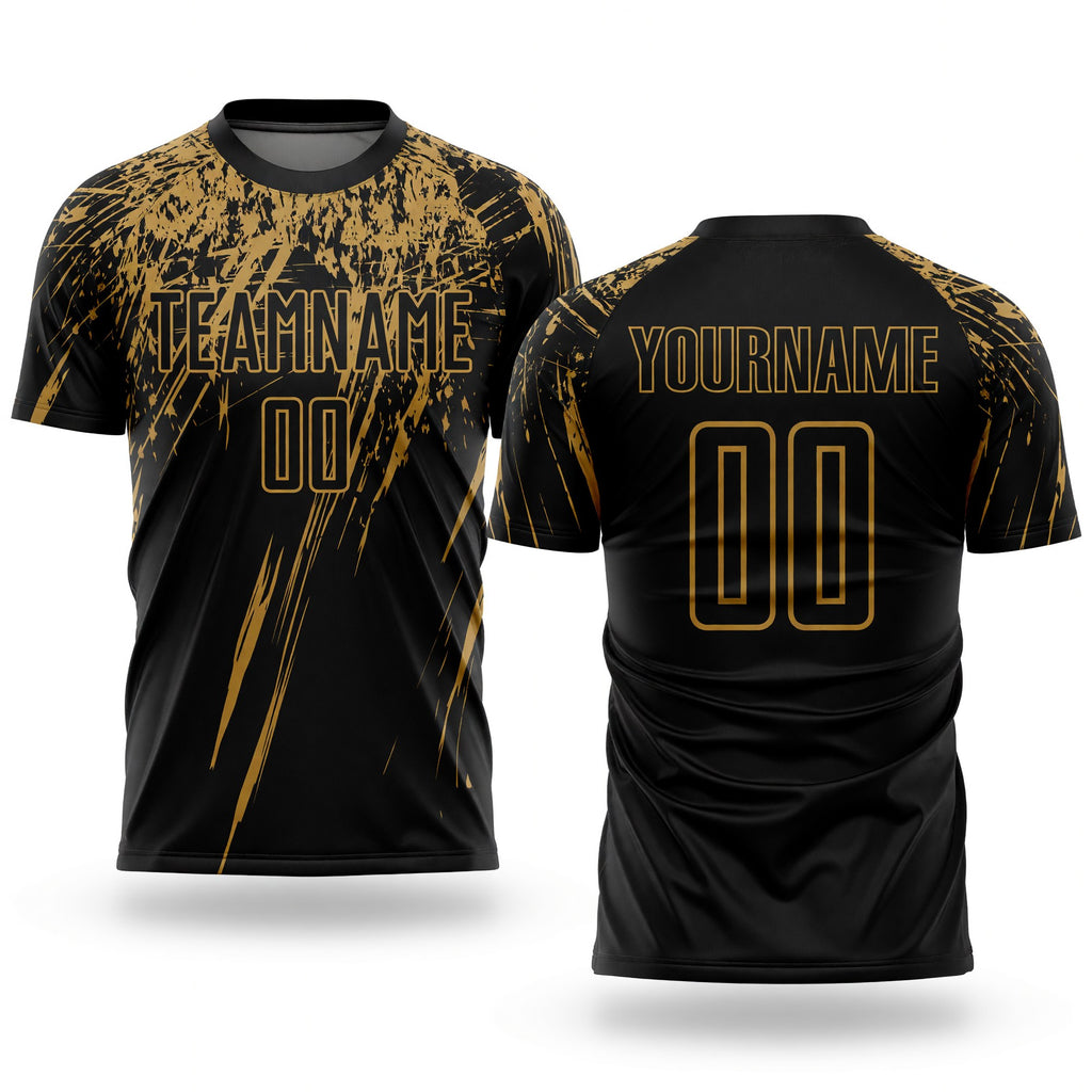 Custom Black Old Gold Sublimation Soccer Uniform Jersey