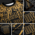 Custom Black Old Gold Sublimation Soccer Uniform Jersey detail