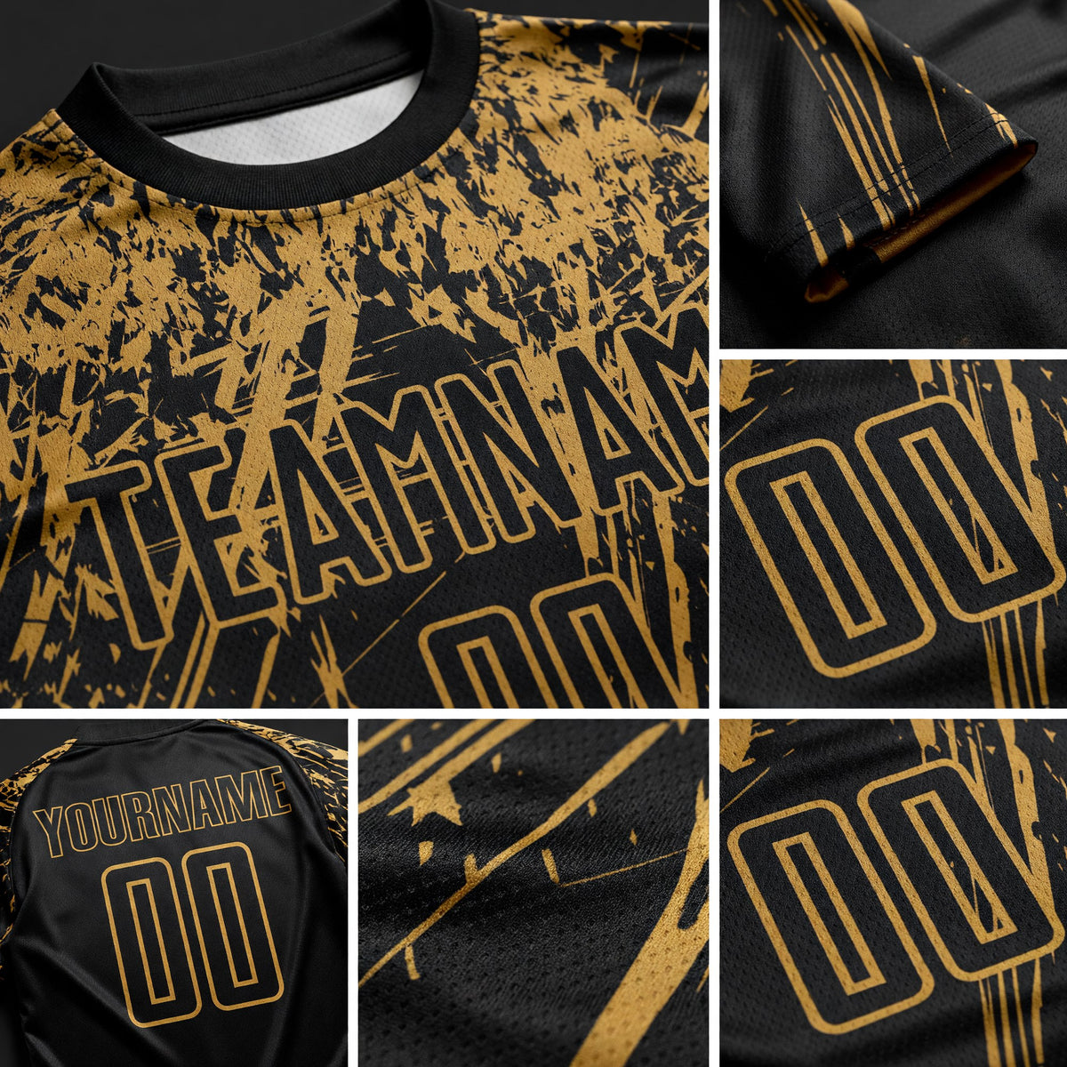 Custom Black Old Gold Sublimation Soccer Uniform Jersey detail