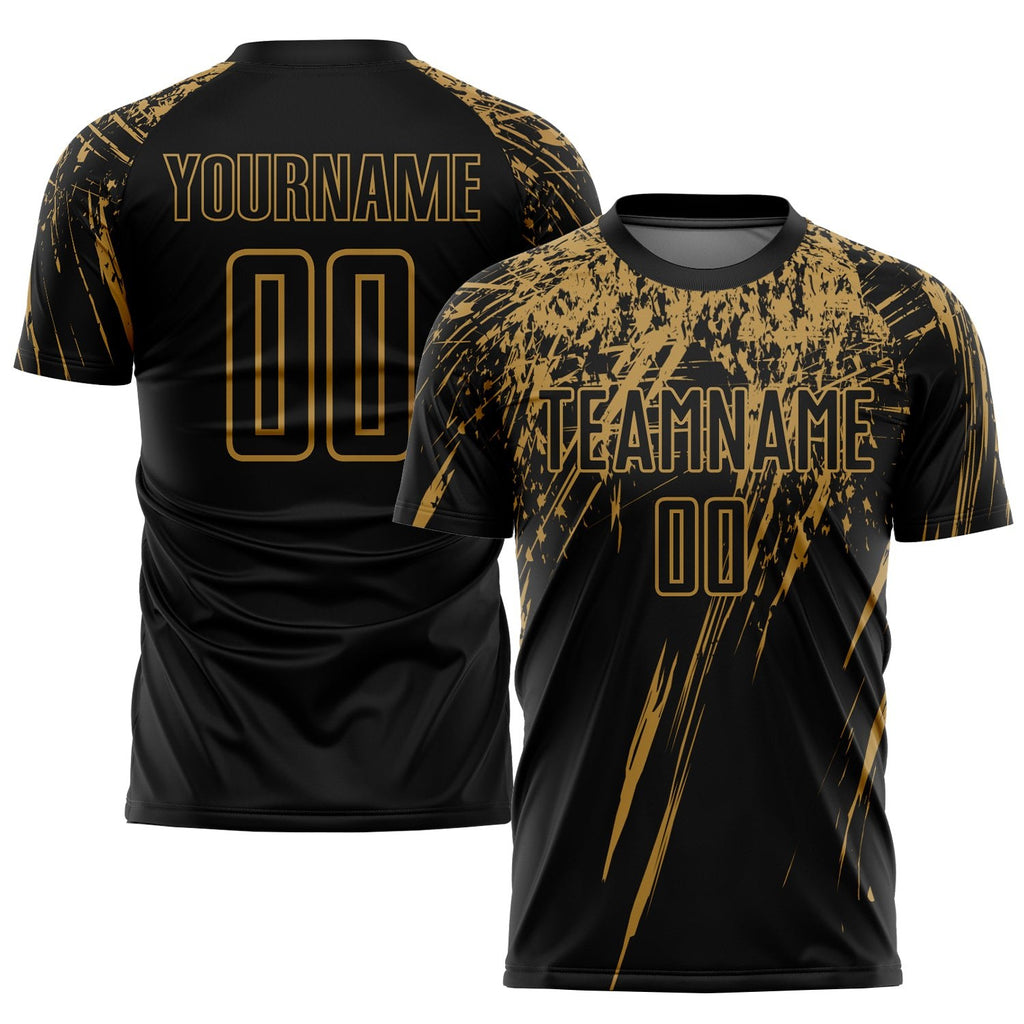 Custom Black Old Gold Sublimation Soccer Uniform Jersey photo 1