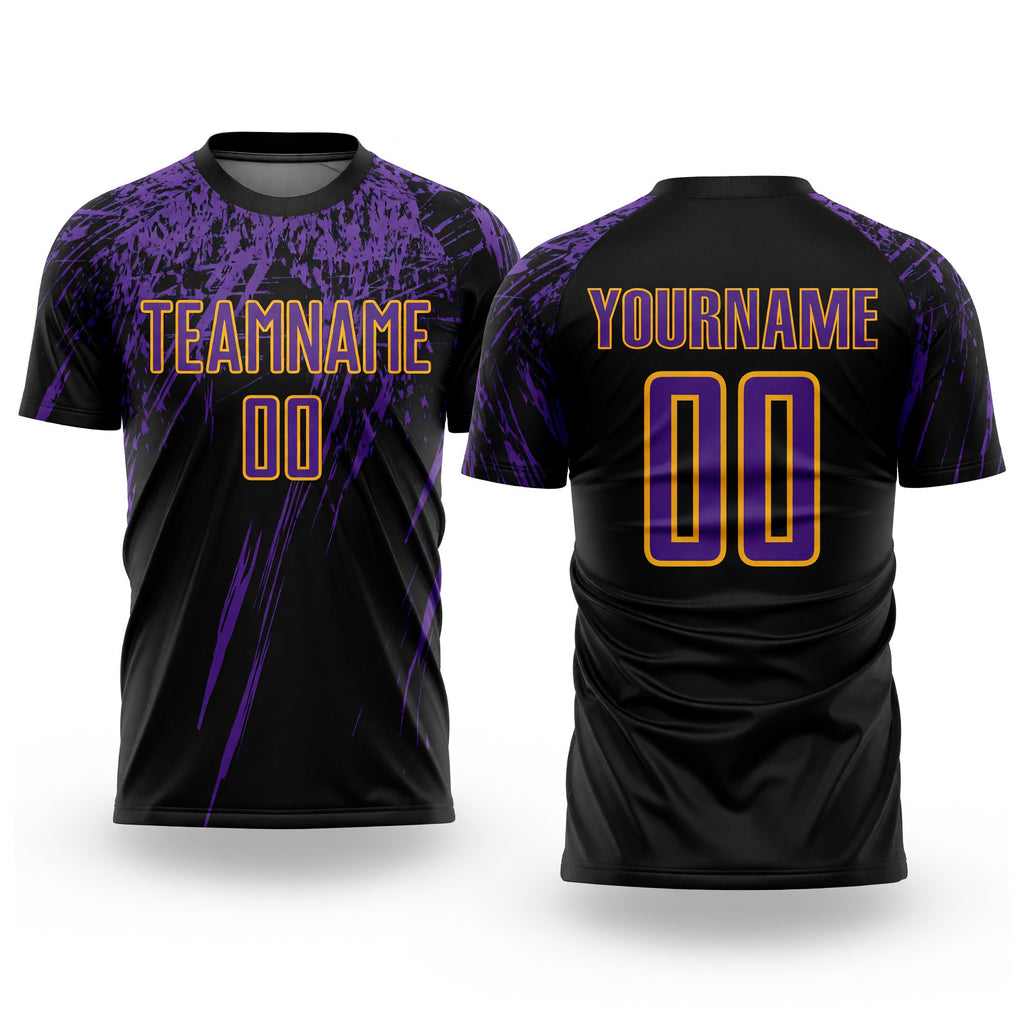 Custom Black Purple-Gold Sublimation Soccer Uniform Jersey
