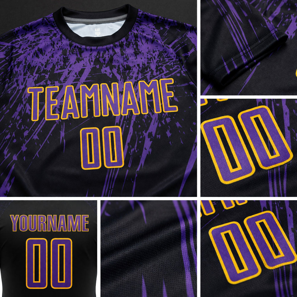 Custom Black Purple-Gold Sublimation Soccer Uniform Jersey detail