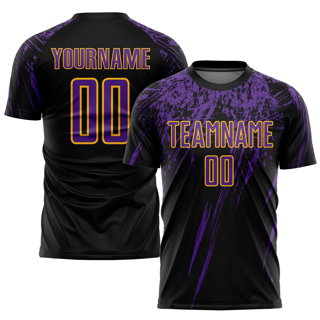 Custom Black Purple-Gold Sublimation Soccer Uniform Jersey photo 1