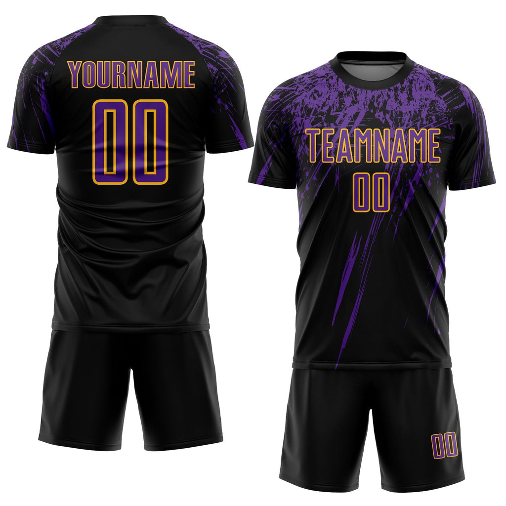 Custom Black Purple-Gold Sublimation Soccer Uniform Jersey photo 2
