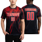 Custom Black Red-White Sublimation Soccer Uniform Jersey worn front and back